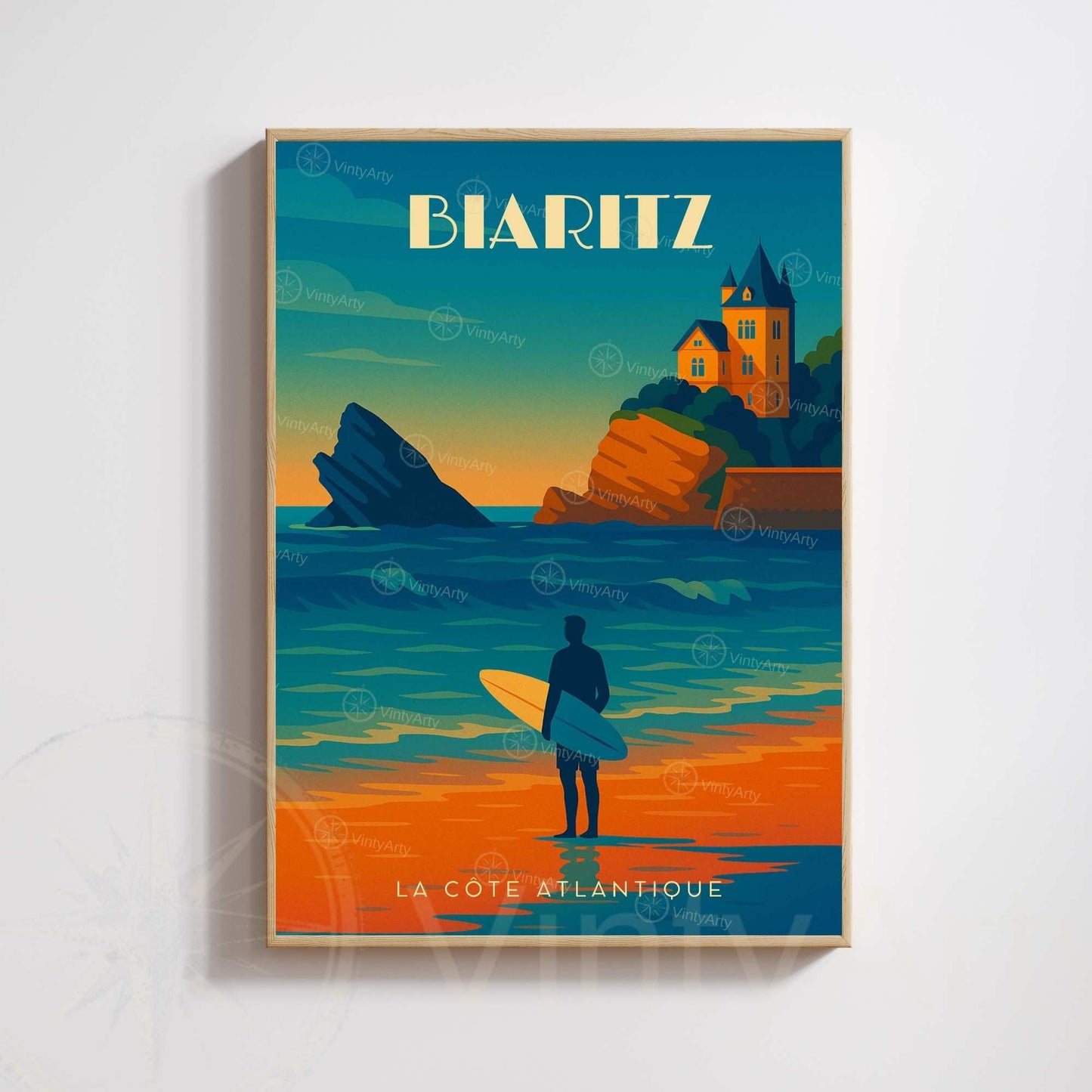 Affiche Biarritz – La Côte Atlantique | Illustration Surf & Océan | Poster Vintage Côte Basque