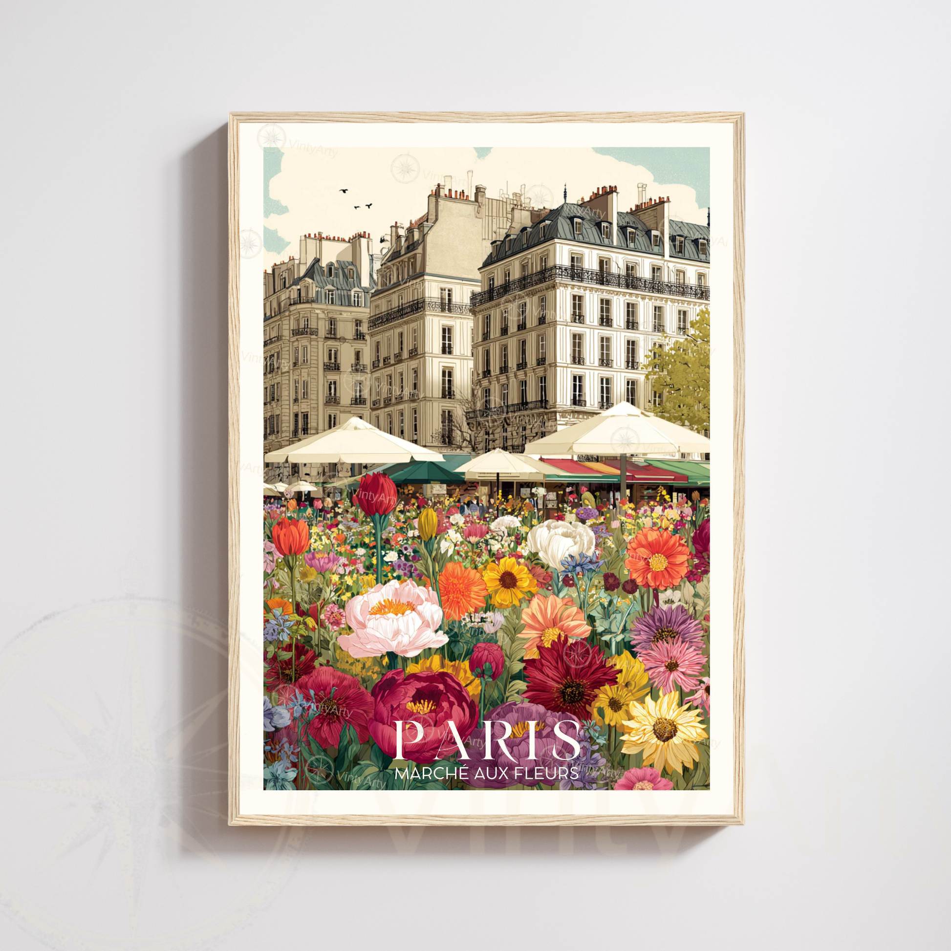 Affiche Paris | Impression de voyage France | Affiche Marché aux fleurs
