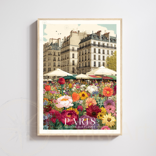 Affiche Paris | Impression de voyage France | Affiche Marché aux fleurs