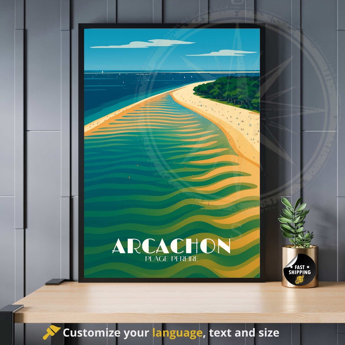 Affiche Arcachon | Impression Bassin d'Arcachon | Affiche de voyage France | Plage Pereire