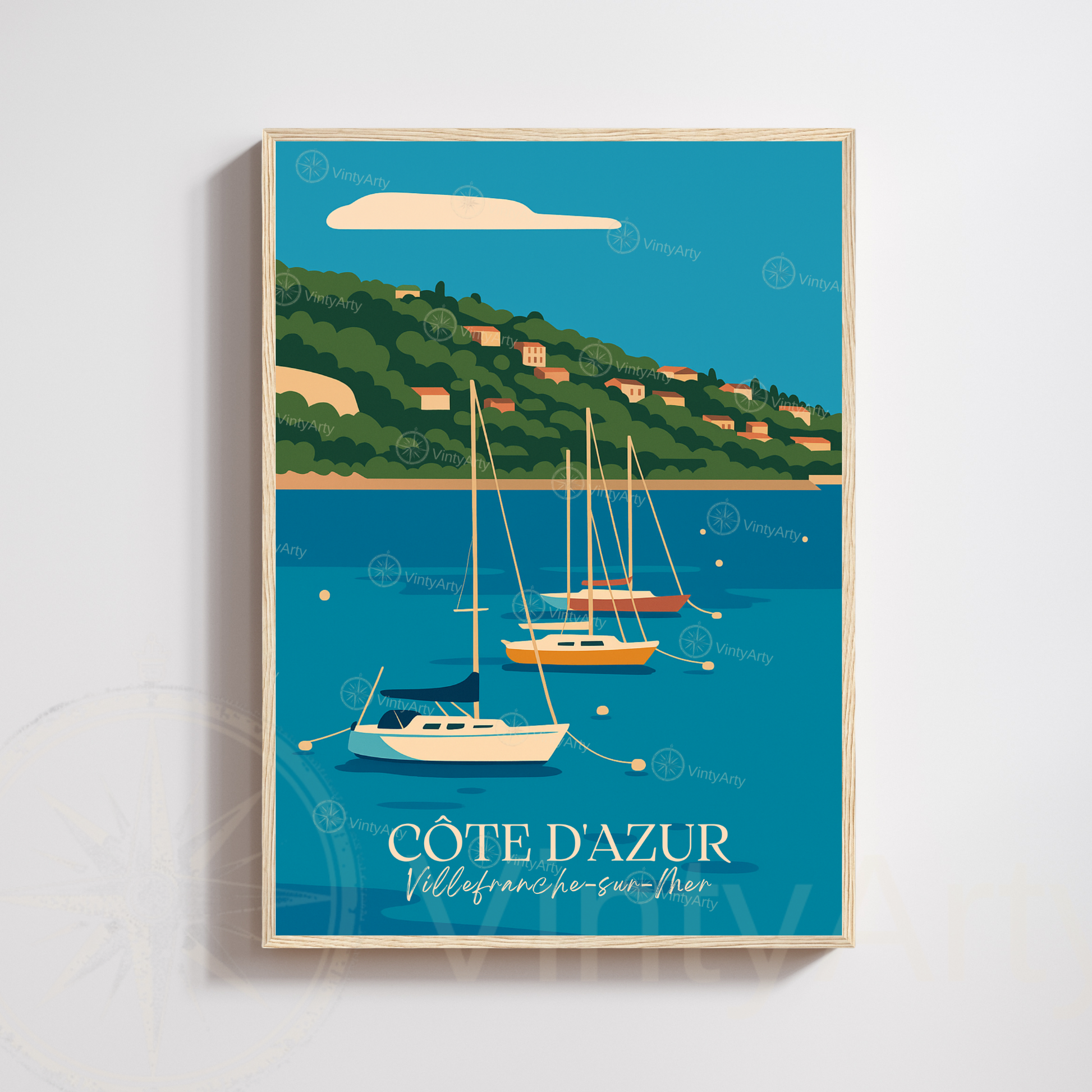 Affiche Villefranche-sur-Mer | Impression décoratif France | Affiche Côte d'Azur
