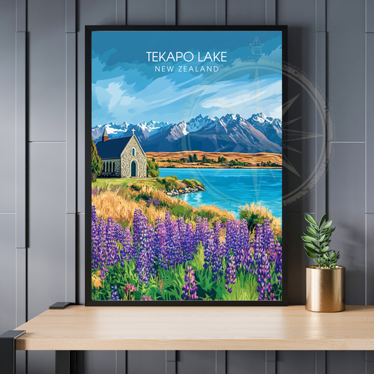 Affiche Lac Tekapo | Poster de voyage Nouvelle-Zélande | Affiche Lac