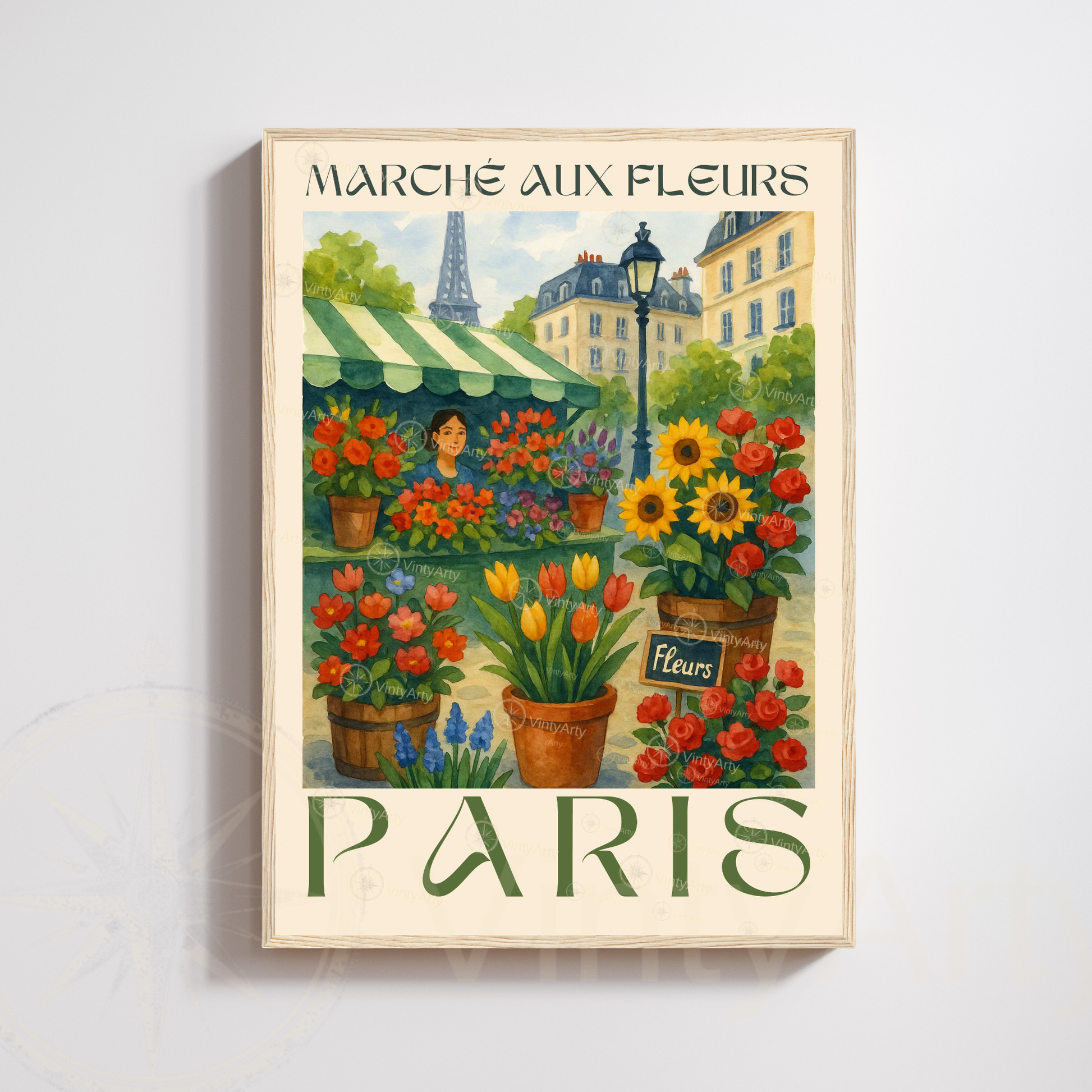 Affiche Paris | Décoration de voyage France | Affiche Marché aux fleurs