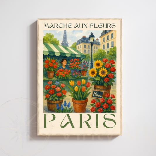 Affiche Paris | Décoration de voyage France | Affiche Marché aux fleurs