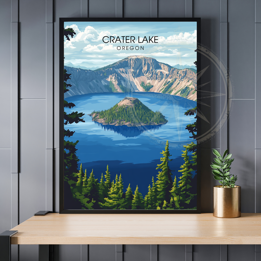 Affiche Lac Crater Oregon | Poster de voyage États-Unis | Affiche Lac
