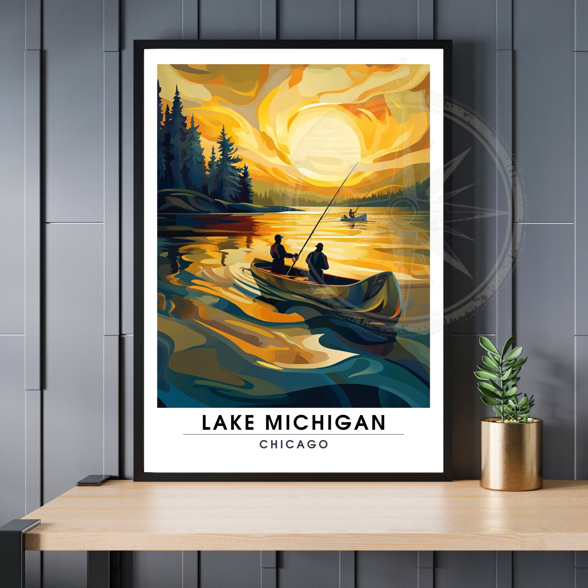 Affiche Lac Michigan Chicago | Impression de voyage États-Unis | Affiche Lac