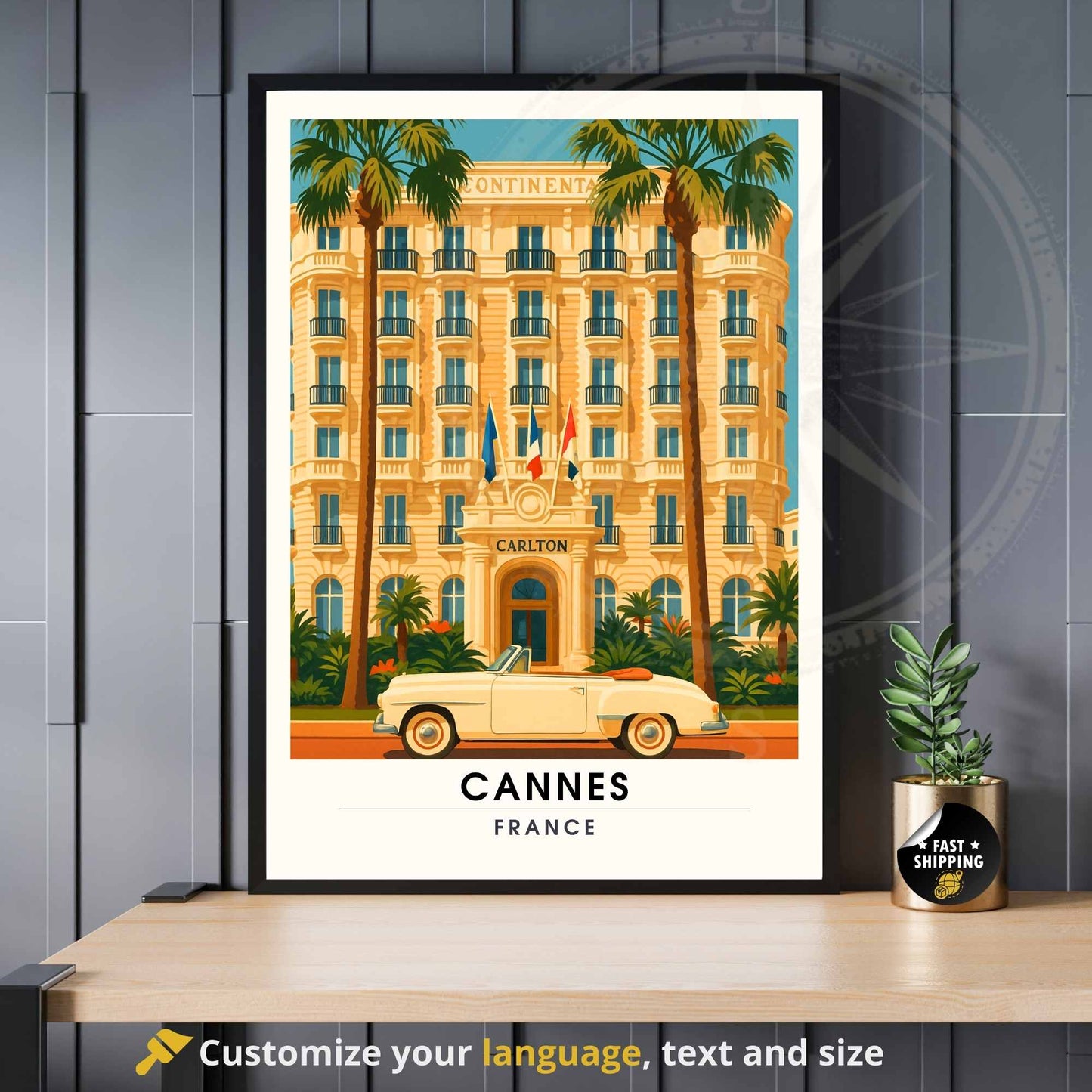 Affiche Cannes | Impression Cannes | Affiche de voyage France | Affiche Vintage