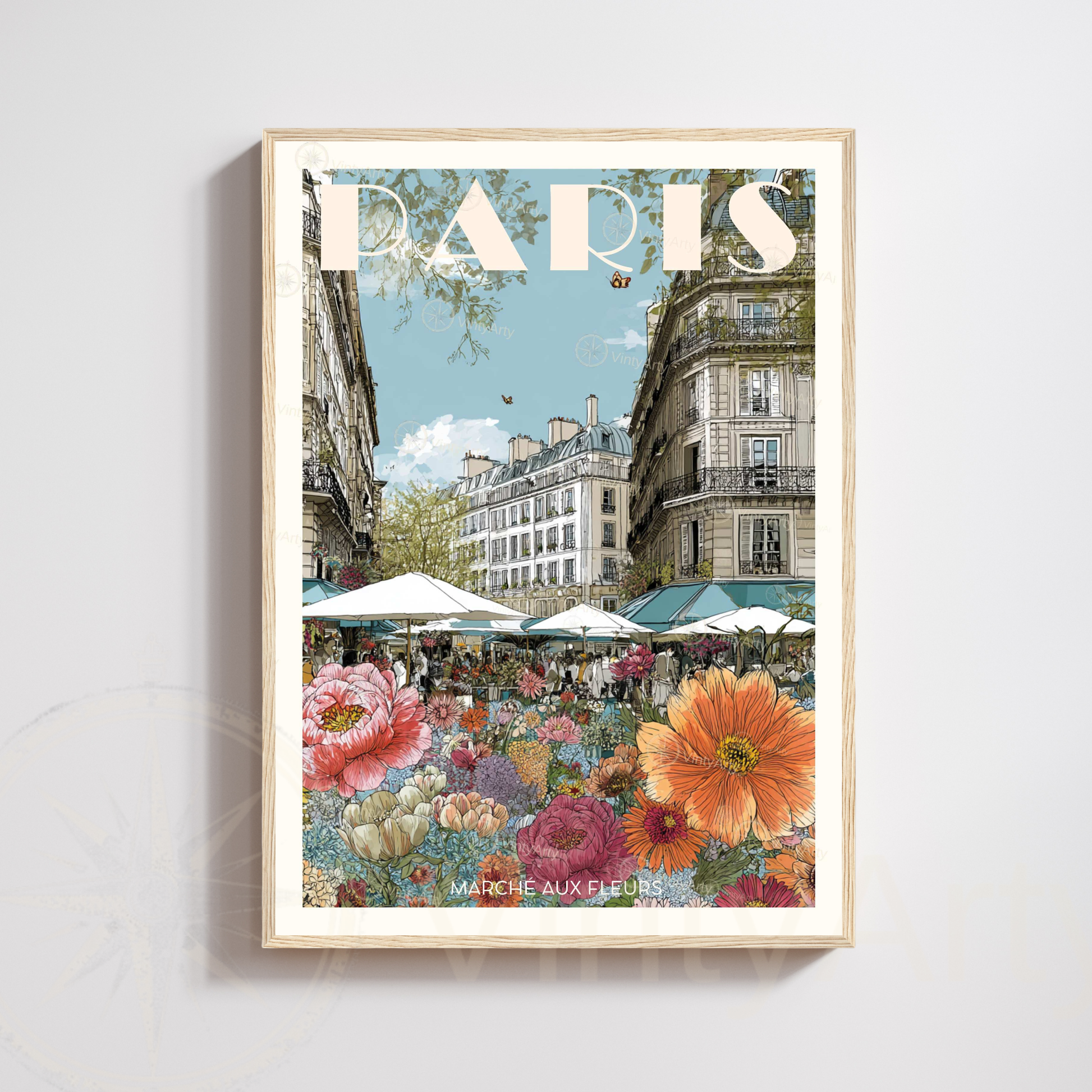 Affiche Paris | Poster artistique France | Affiche Marché aux fleurs