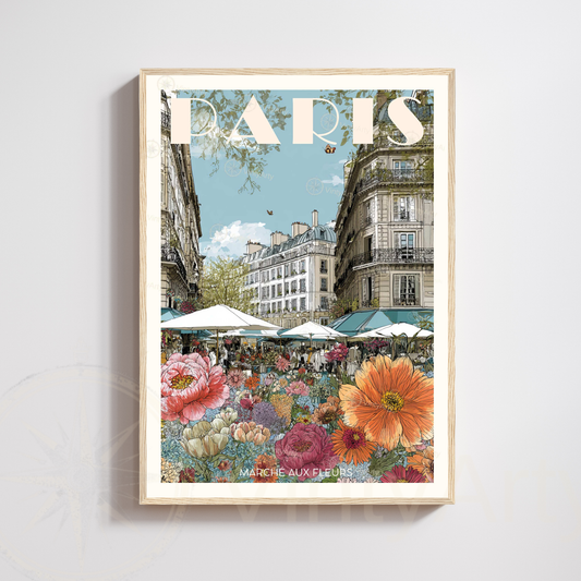 Affiche Paris | Poster artistique France | Affiche Marché aux fleurs