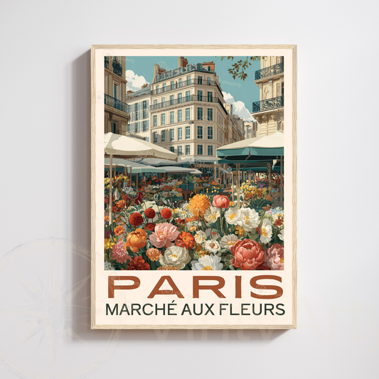 Affiche Paris | Poster déco France | Affiche Marché aux fleurs