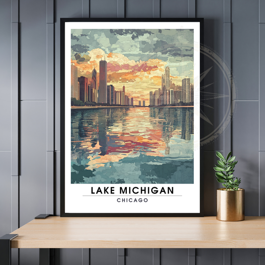 Affiche Lac Michigan Chicago | Poster de voyage États-Unis | Affiche Lac