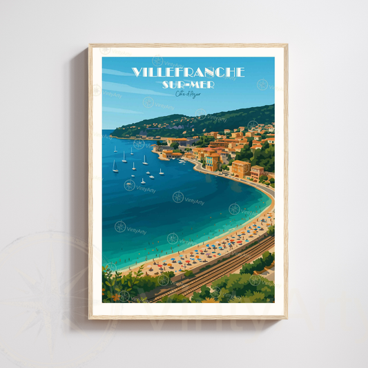 Affiche Villefranche-sur-Mer | Poster décoratif France | Affiche Côte d'Azur