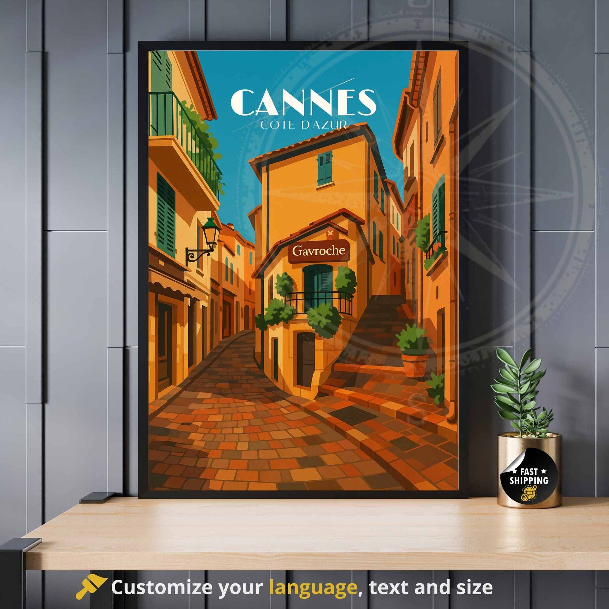 Affiche Cannes | Impression de voyage Cannes | Affiche France  | Le Le Suquet
