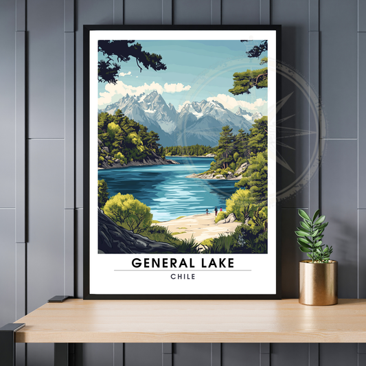 Affiche Lac Général | Impression de voyage Chili | Affiche Lac