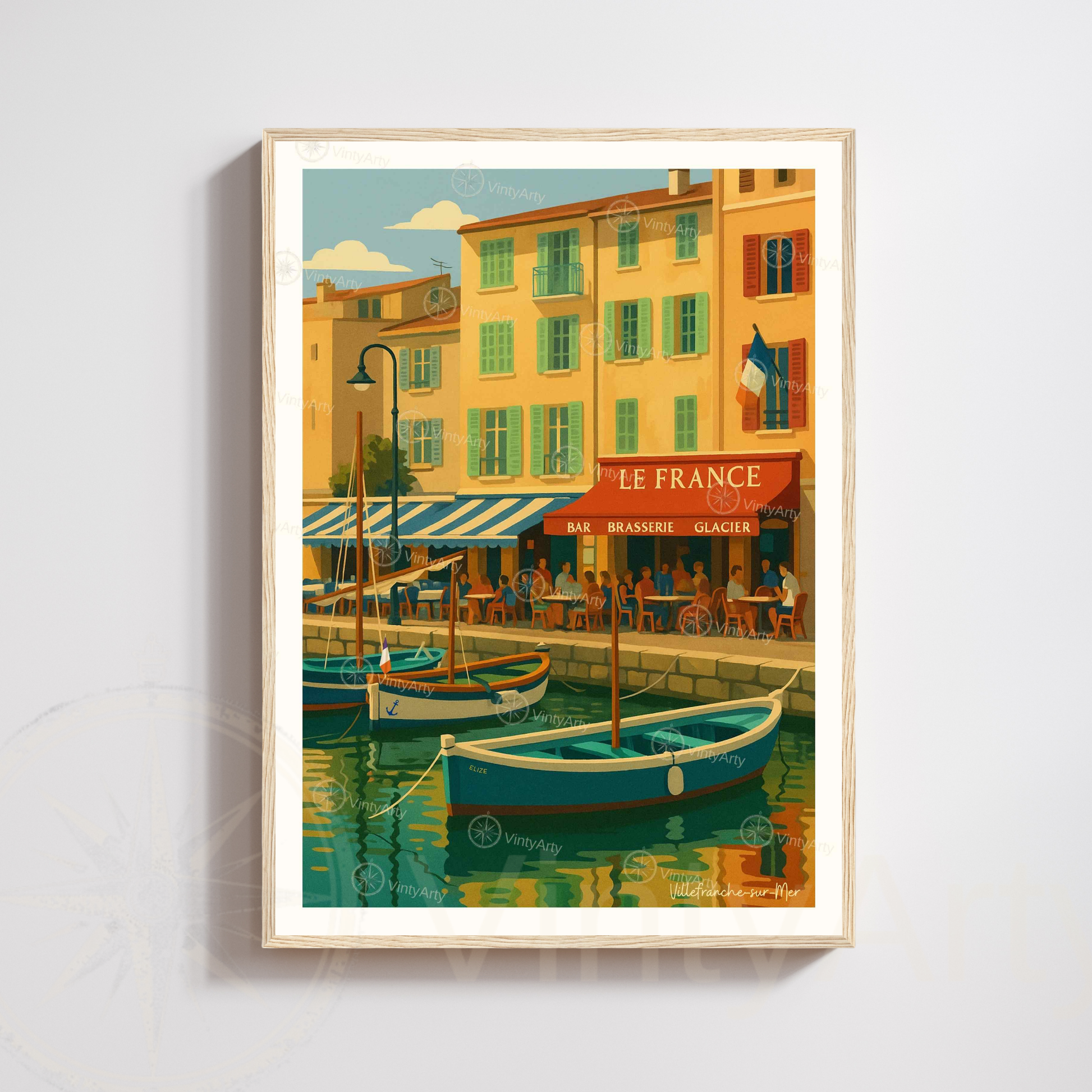 Affiche Villefranche-sur-Mer | Cadre mural France | Affiche Côte d'Azur