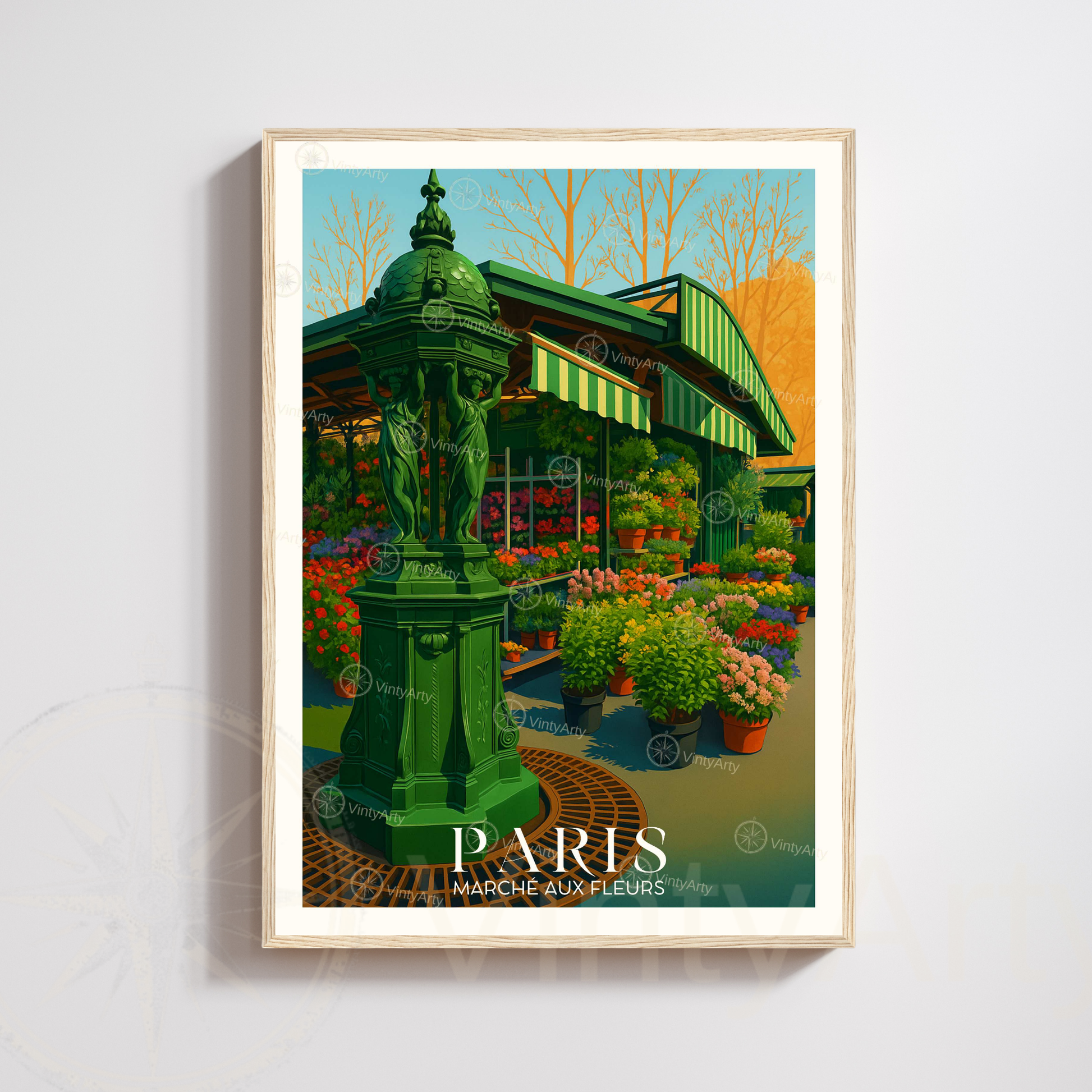Affiche Paris | Poster de voyage France | Affiche Marché aux fleurs