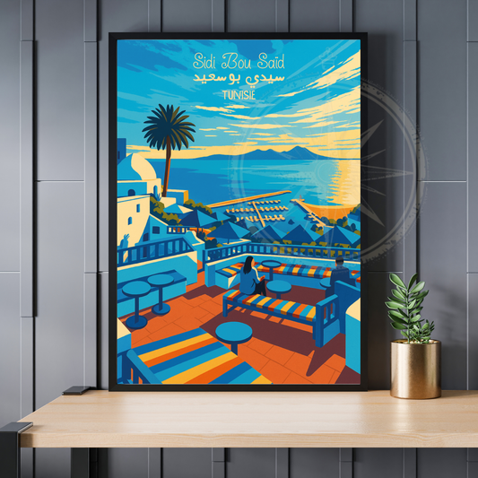 Affiche Sidi Bou Saïd | Impression de voyage Tunisie | Affiche Tunisie