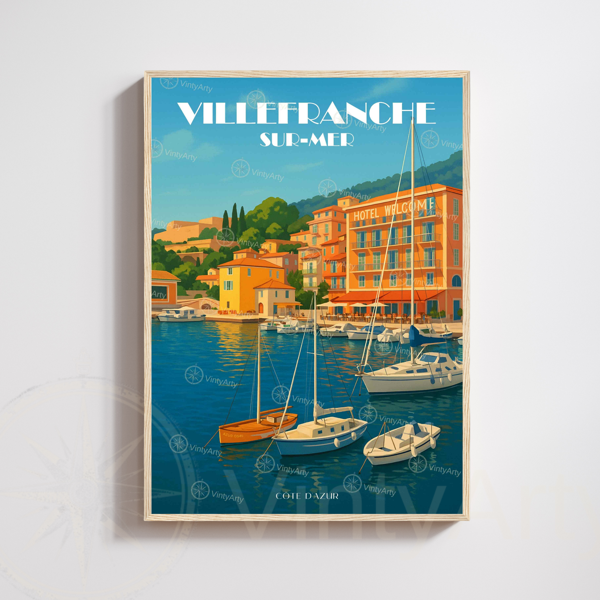 Affiche Villefranche-sur-Mer | Décoration de voyage France | Affiche Côte d'Azur