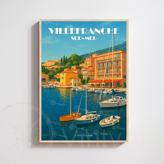 Affiche Villefranche-sur-Mer | Décoration de voyage France | Affiche Côte d'Azur