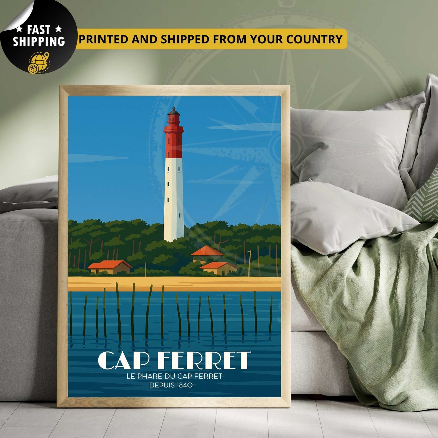 Affiche Cap Ferret |Phare de Cap Ferret | Affiche de voyage France
