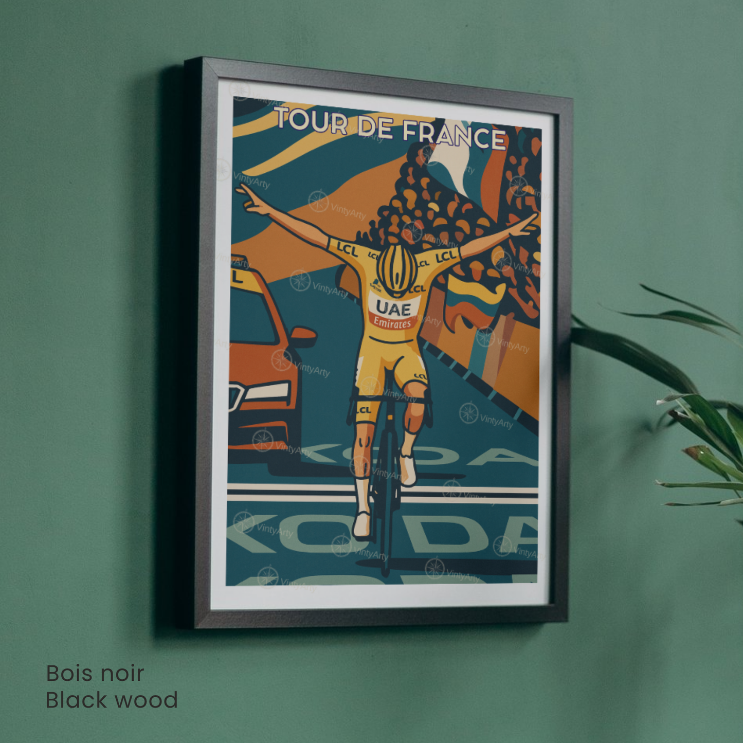 Affiche Tour de France – Poster Tadej Pogačar victoire – Illustration cyclisme maillot jaune vintage