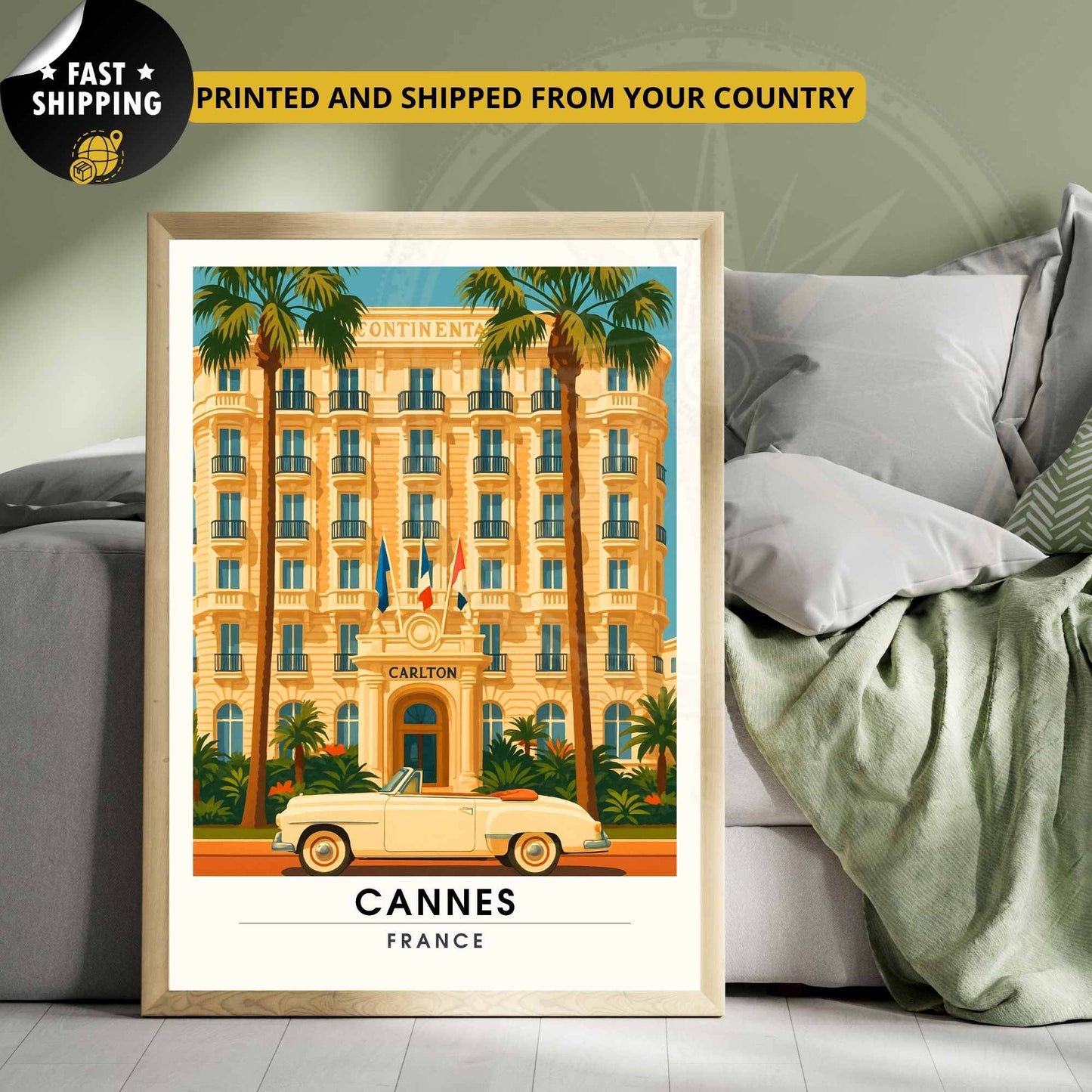 Affiche Cannes | Impression Cannes | Affiche de voyage France | Affiche Vintage