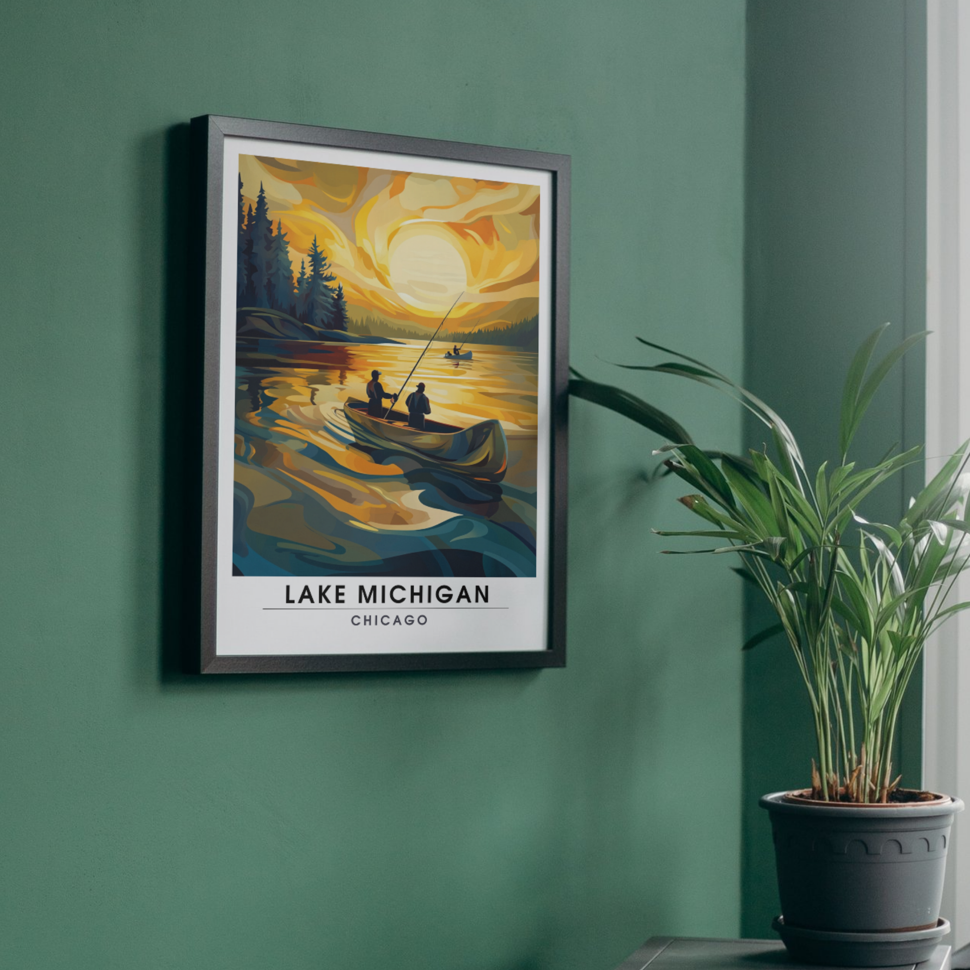 Affiche Lac Michigan Chicago | Impression de voyage États-Unis | Affiche Lac