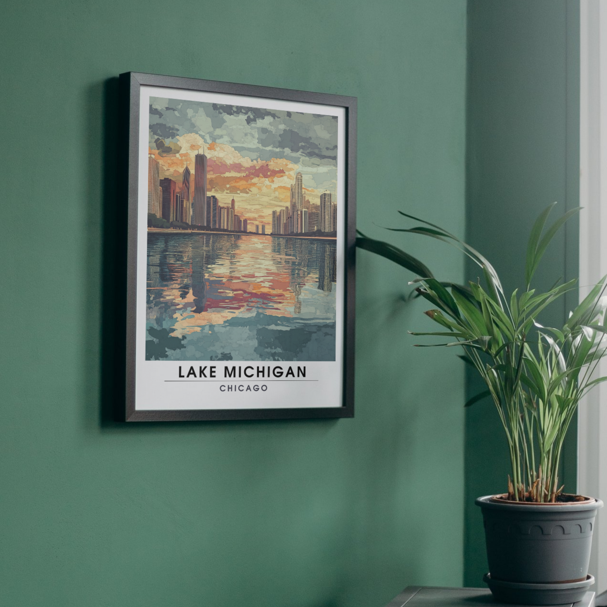 Affiche Lac Michigan Chicago | Poster de voyage États-Unis | Affiche Lac