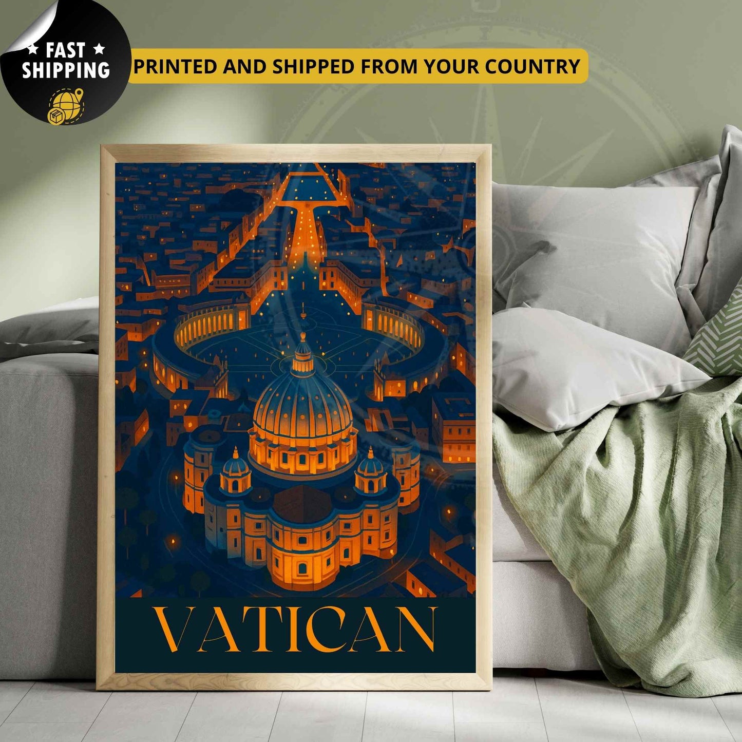 Affiche Vatican | Impression de voyage Vatican | Basilique Saint-Pierre la nuit