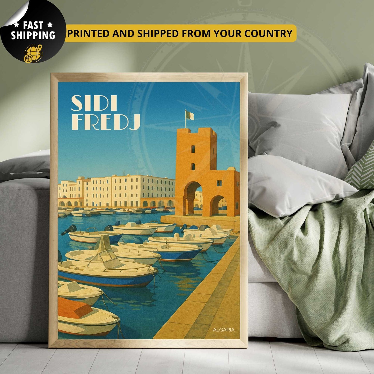 Affiche Alger | impression Alger | Sidi Fredj | Affiche de voyage Algérie