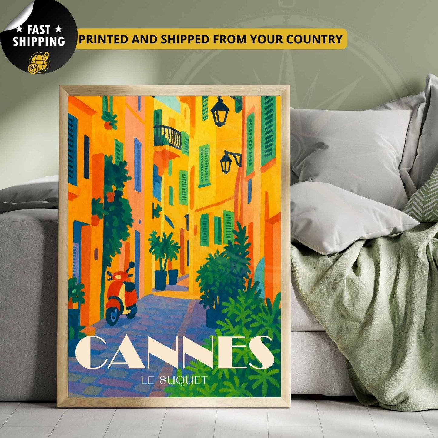 Affiche Cannes | Impression de voyage Cannes | Affiche France | Affiche Le Suquet