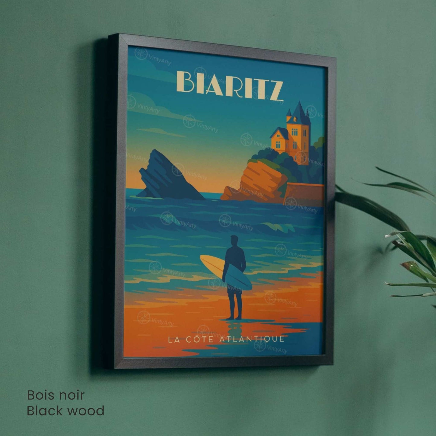 Affiche Biarritz – La Côte Atlantique | Illustration Surf & Océan | Poster Vintage Côte Basque
