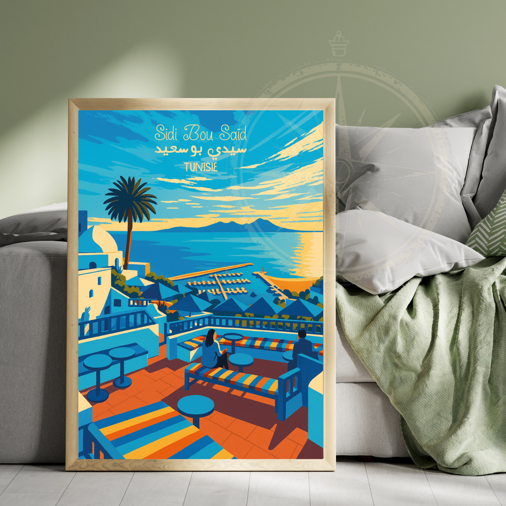 Affiche Sidi Bou Saïd | Impression de voyage Tunisie | Affiche Tunisie