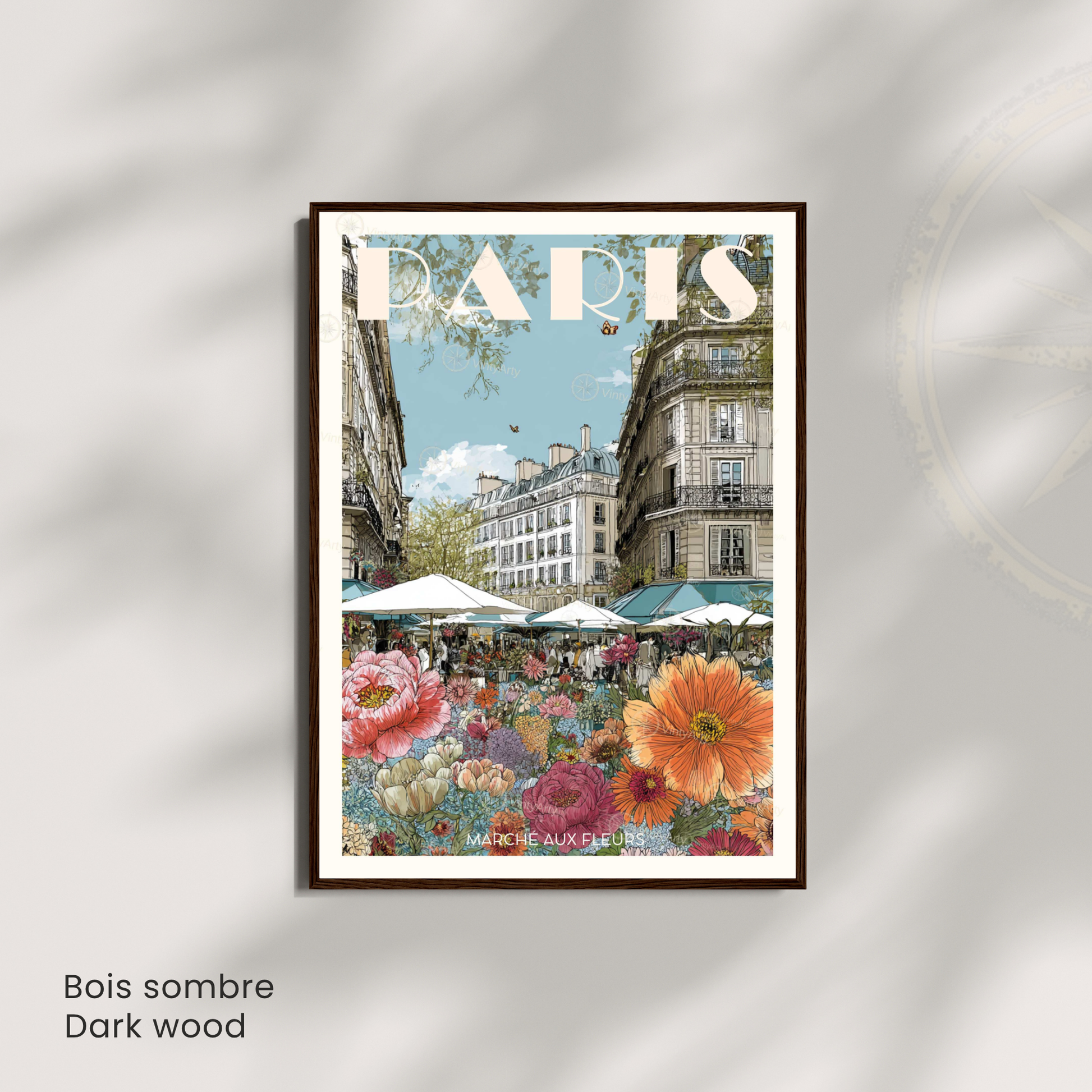 Affiche Paris | Poster artistique France | Affiche Marché aux fleurs
