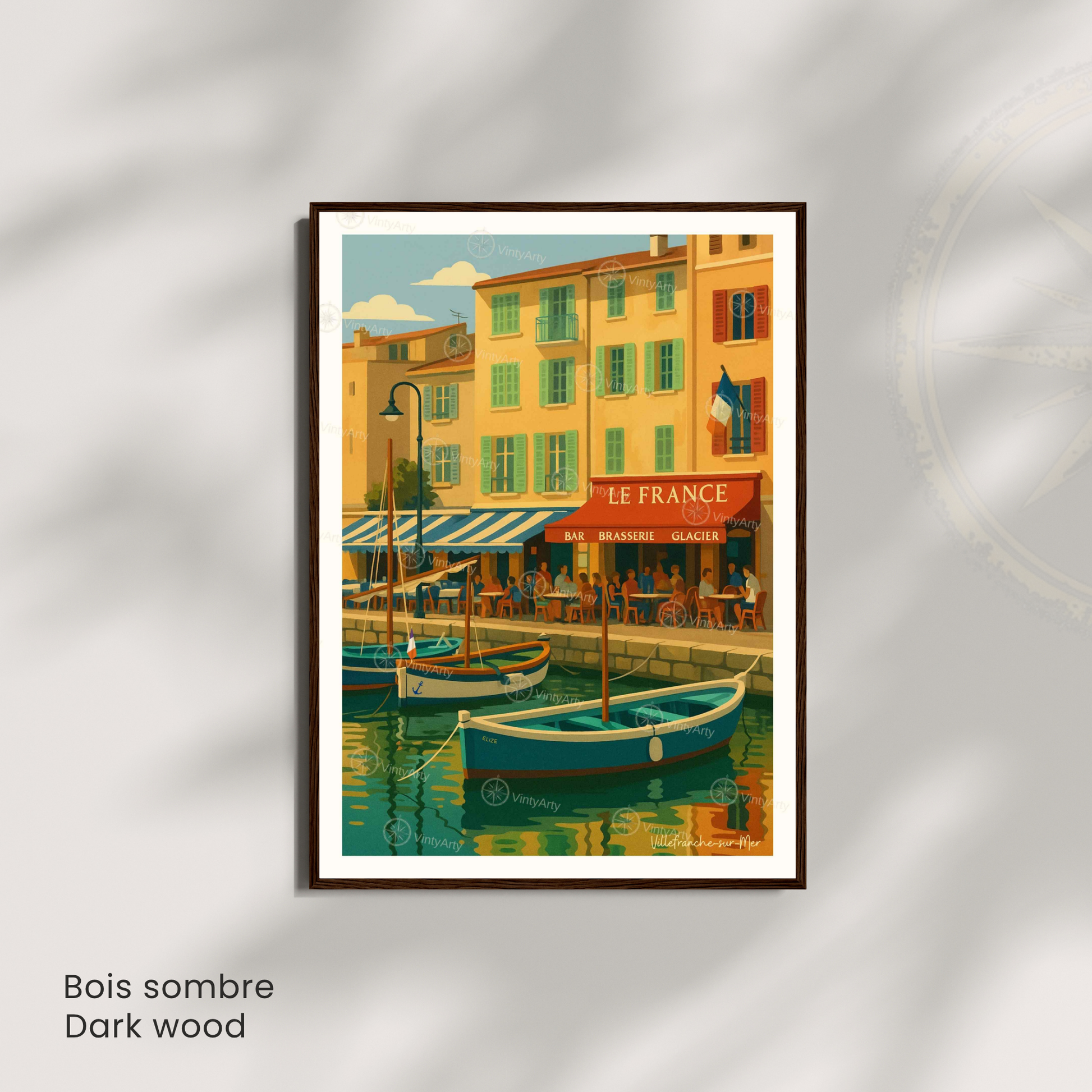 Affiche Villefranche-sur-Mer | Cadre mural France | Affiche Côte d'Azur