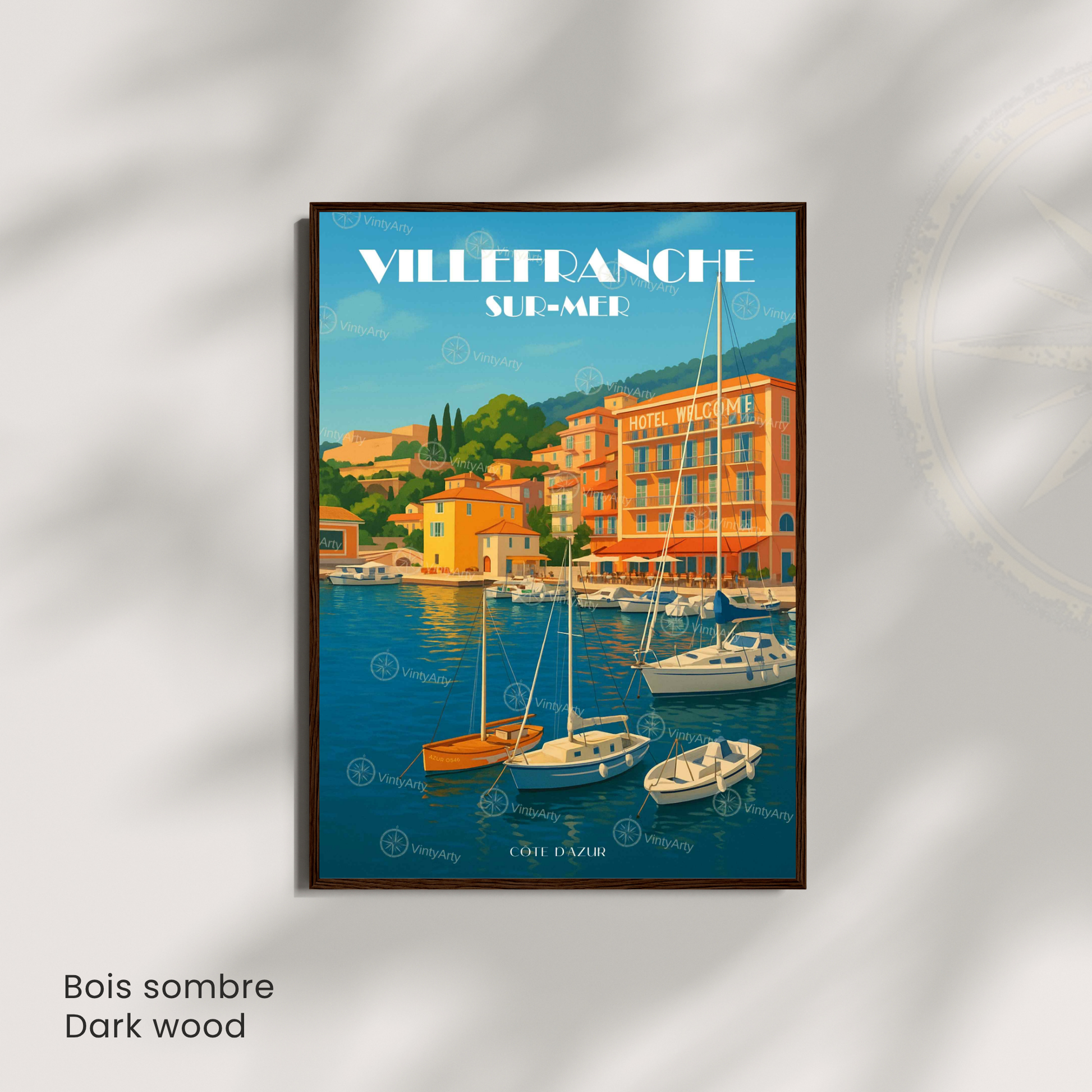Affiche Villefranche-sur-Mer | Décoration de voyage France | Affiche Côte d'Azur