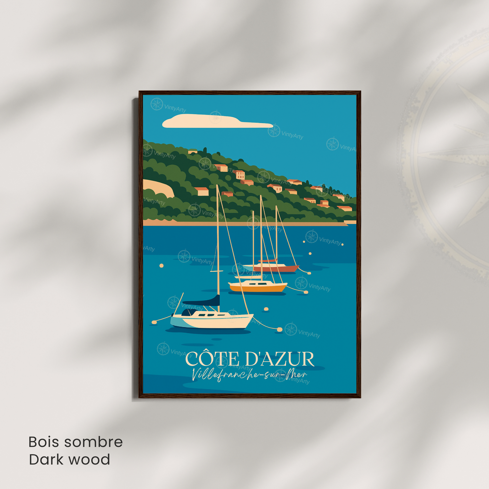 Affiche Villefranche-sur-Mer | Impression décoratif France | Affiche Côte d'Azur