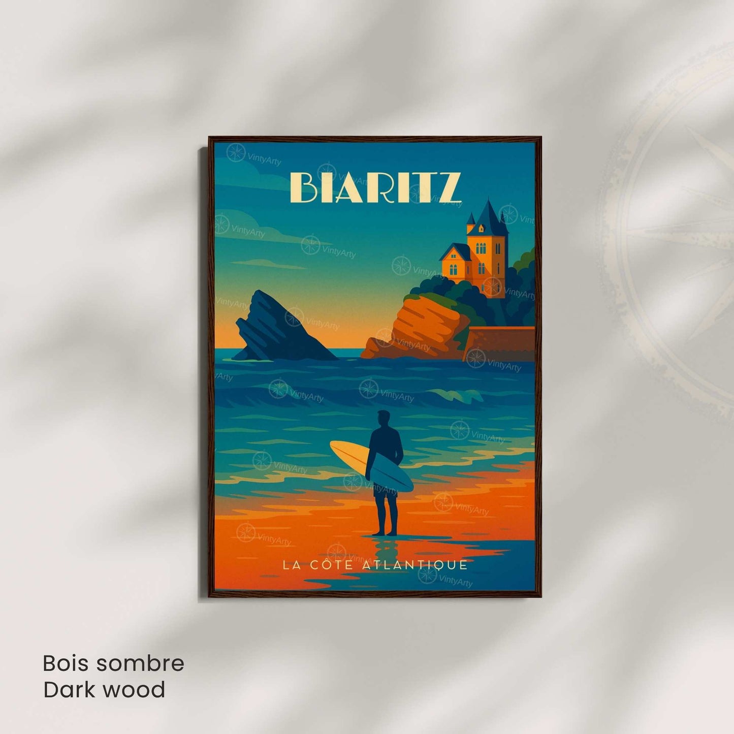Affiche Biarritz – La Côte Atlantique | Illustration Surf & Océan | Poster Vintage Côte Basque