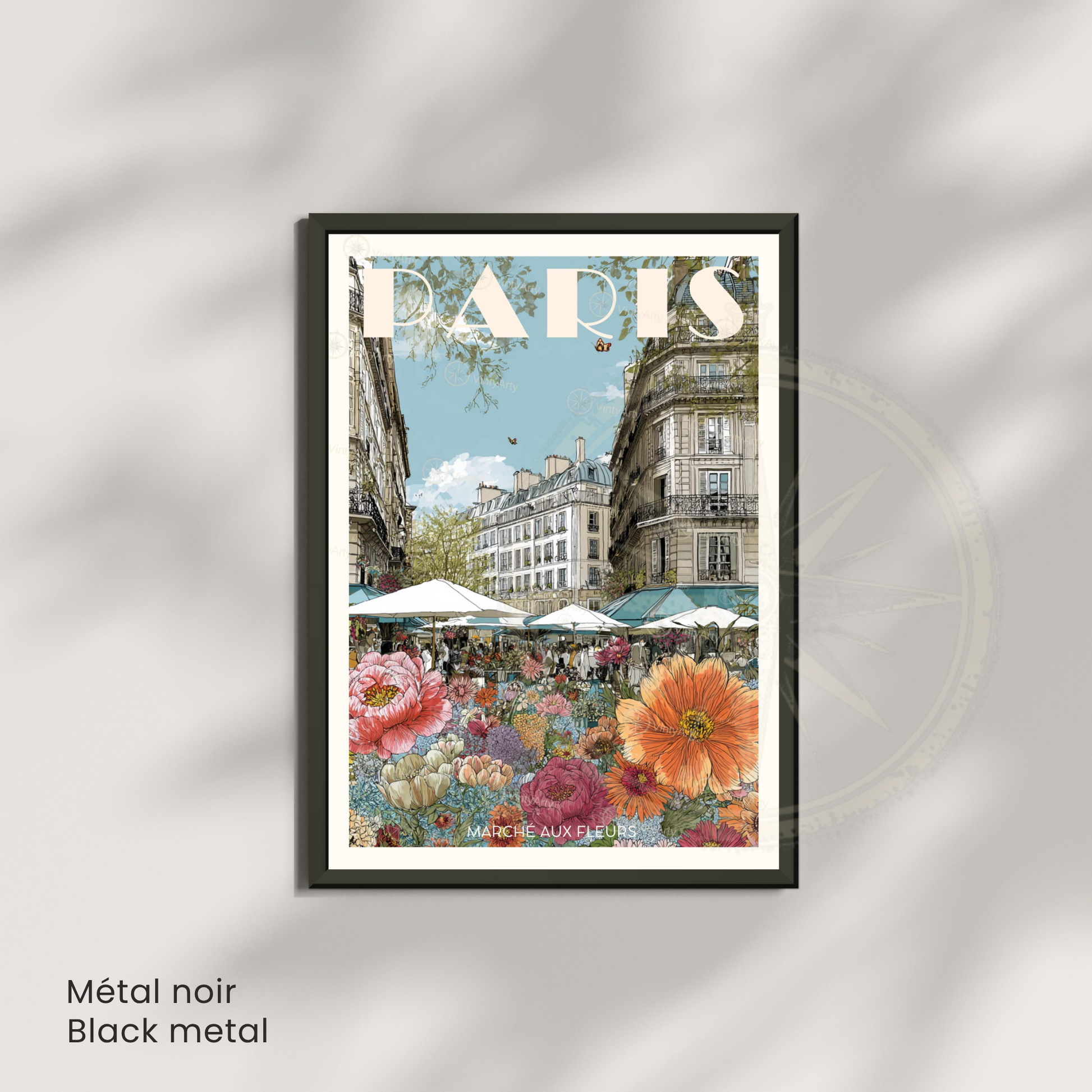 Affiche Paris | Poster artistique France | Affiche Marché aux fleurs