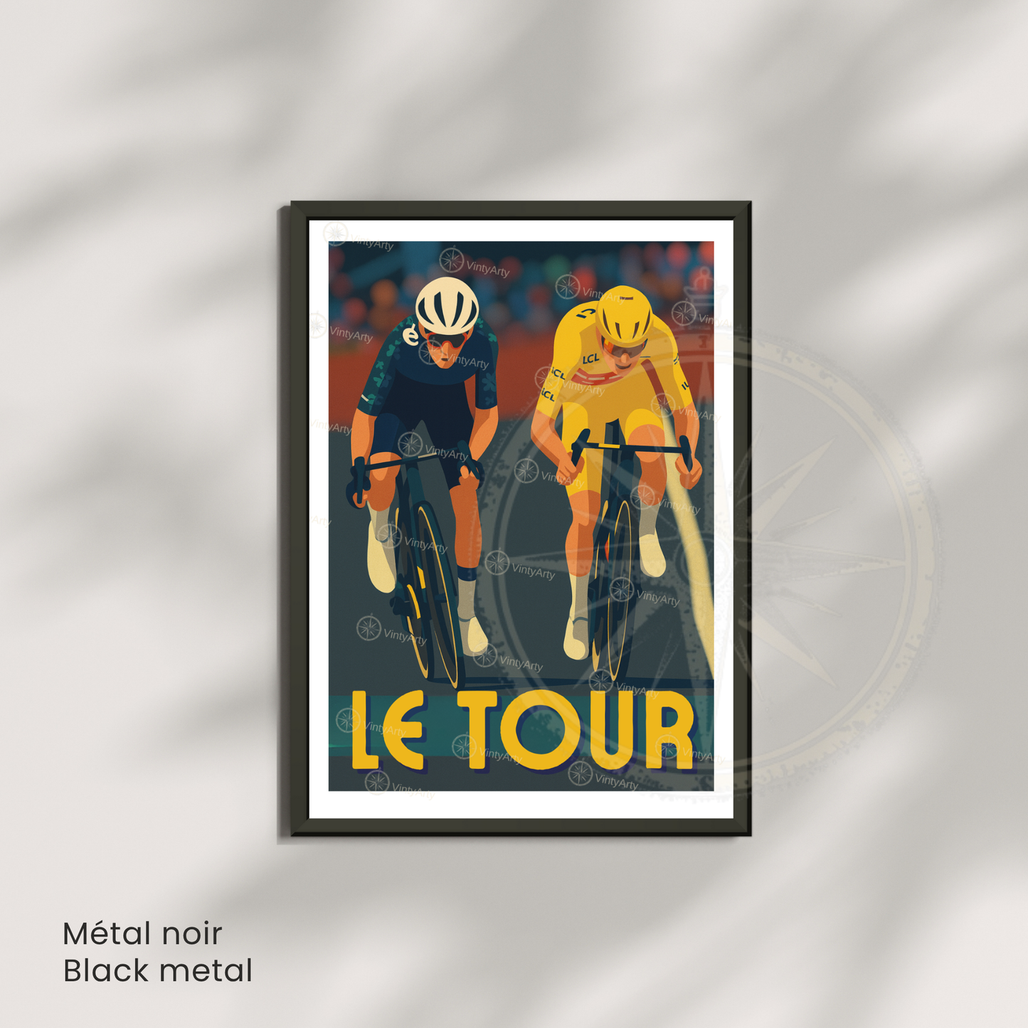 Affiche Le Tour – Poster cyclisme sprint final – Illustration maillot jaune Tour de France vintage