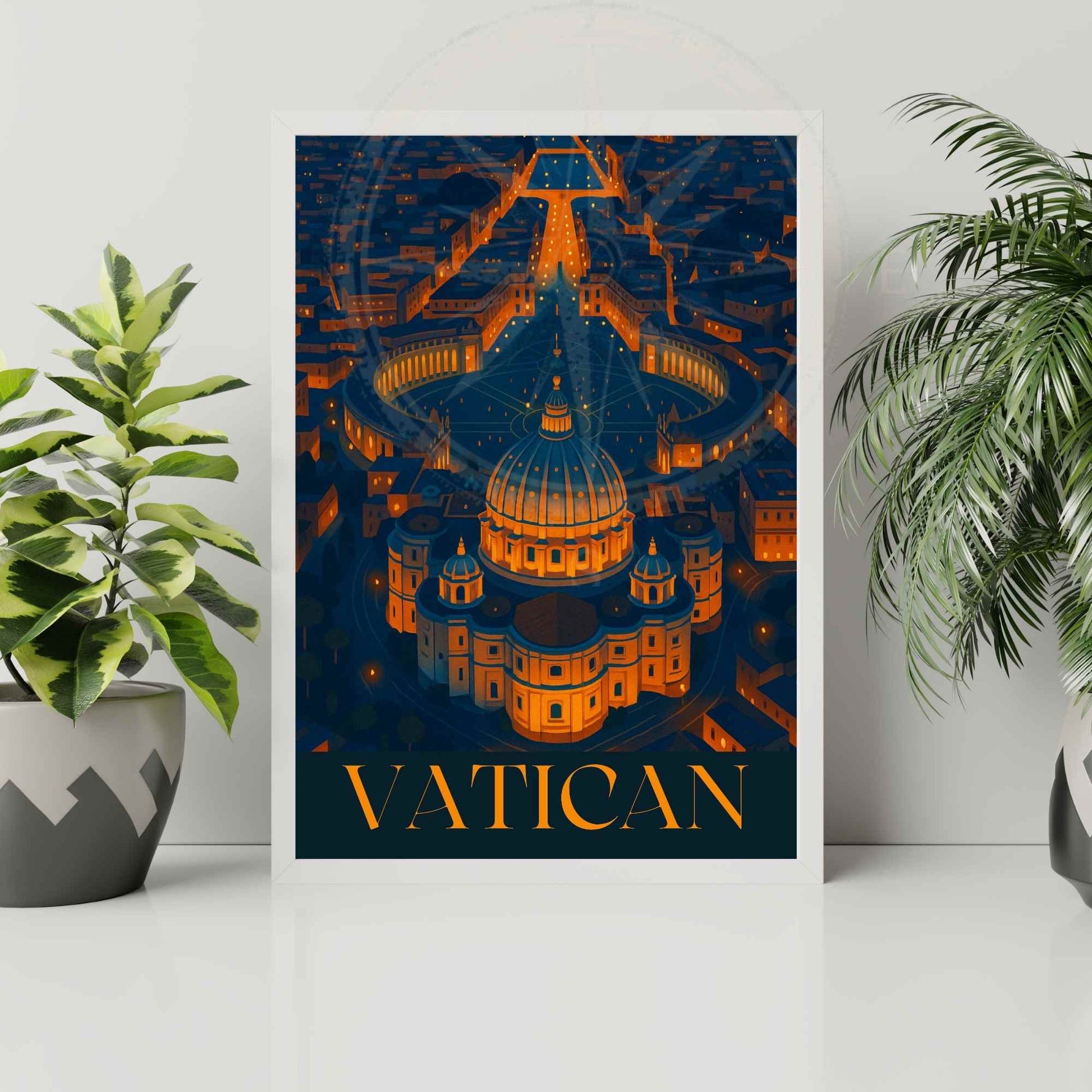 Affiche Vatican | Impression de voyage Vatican | Basilique Saint-Pierre la nuit