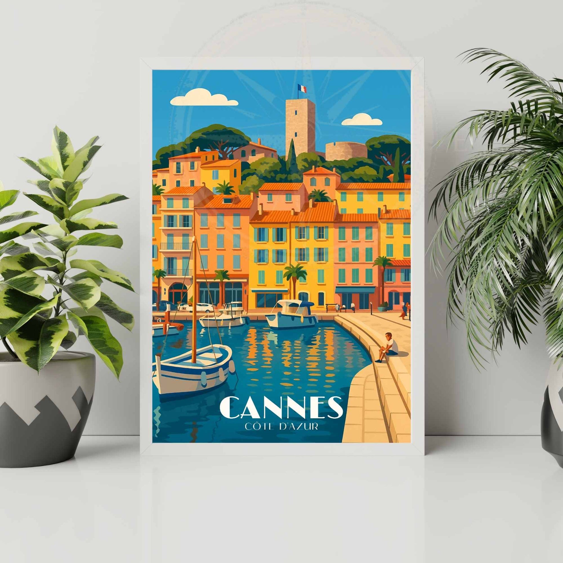 Affiche Cannes | Impression Cannes | Affiche de voyage France | Vue sur le port de plaisance
