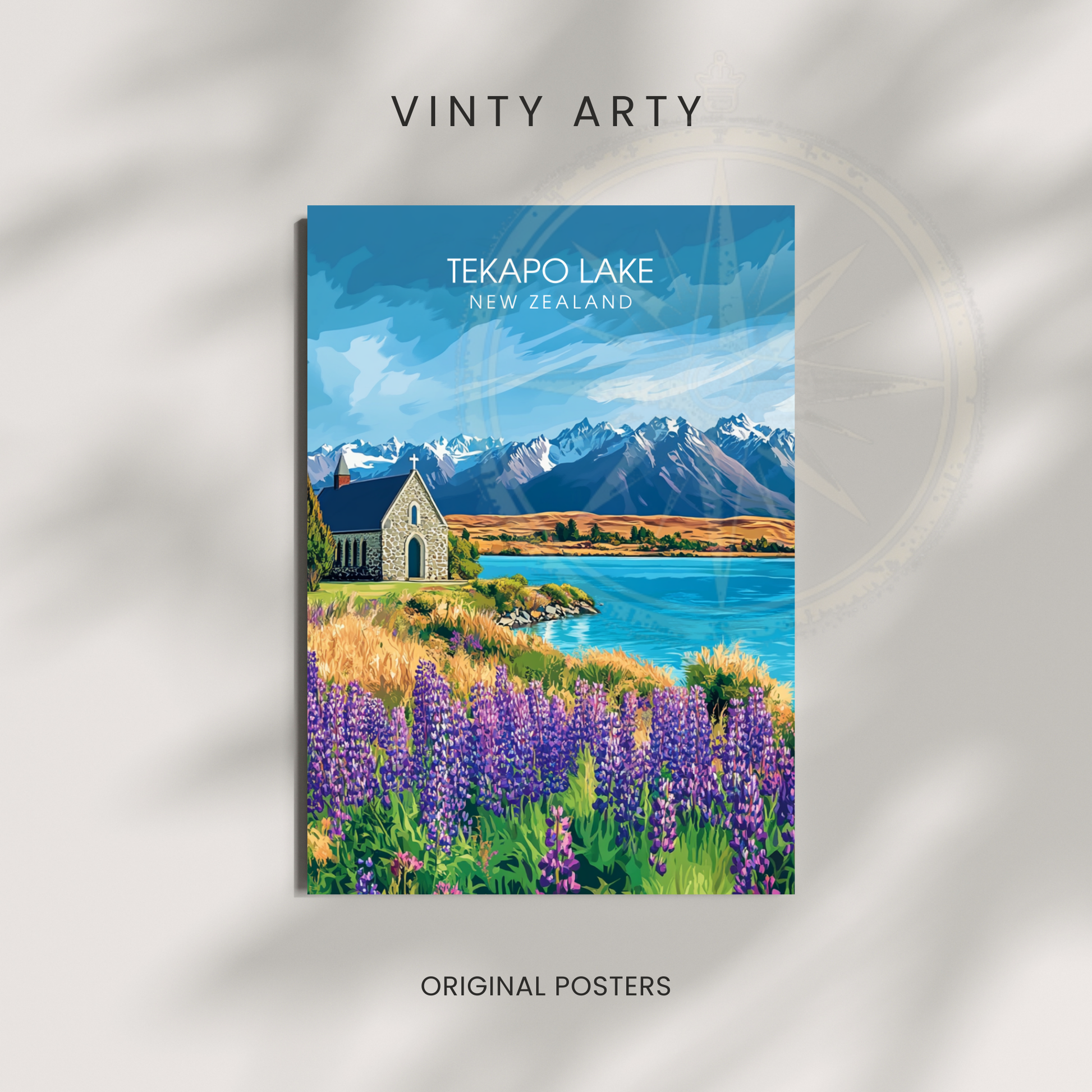 Affiche Lac Tekapo | Poster de voyage Nouvelle-Zélande | Affiche Lac