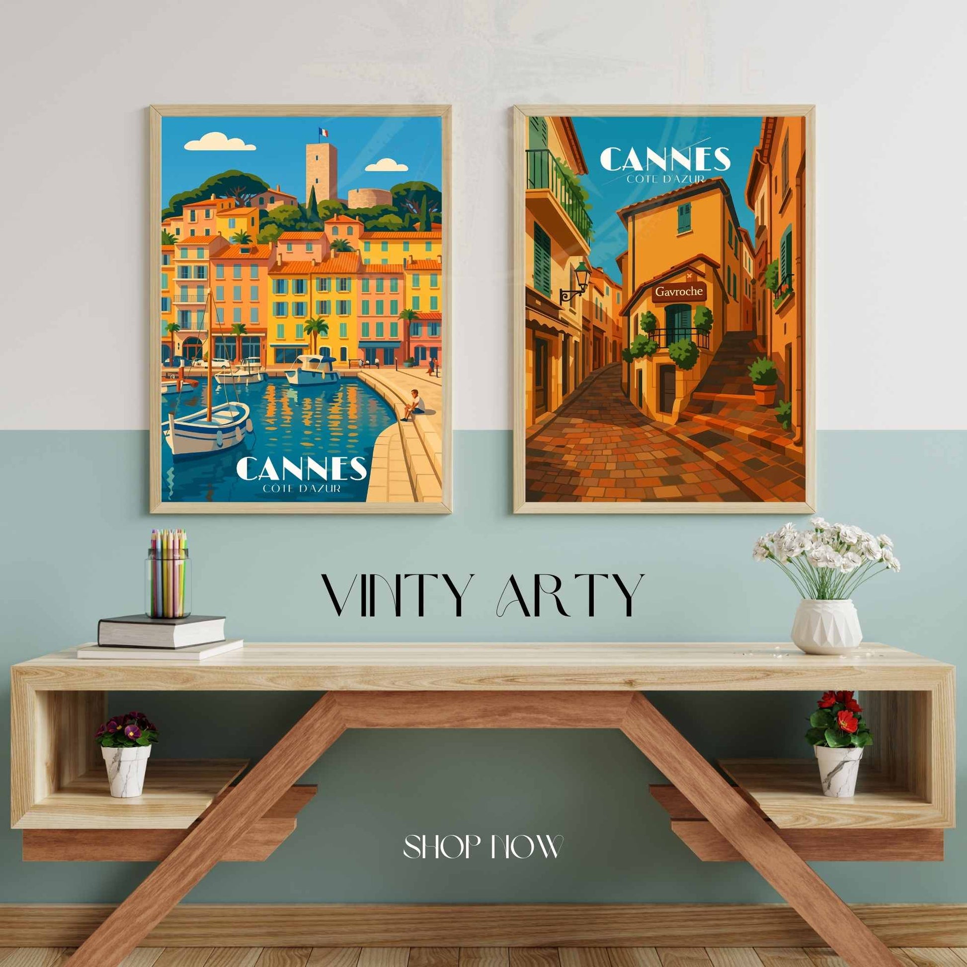 Affiche Cannes | Impression Cannes | Affiche de voyage France | Vue sur le port de plaisance