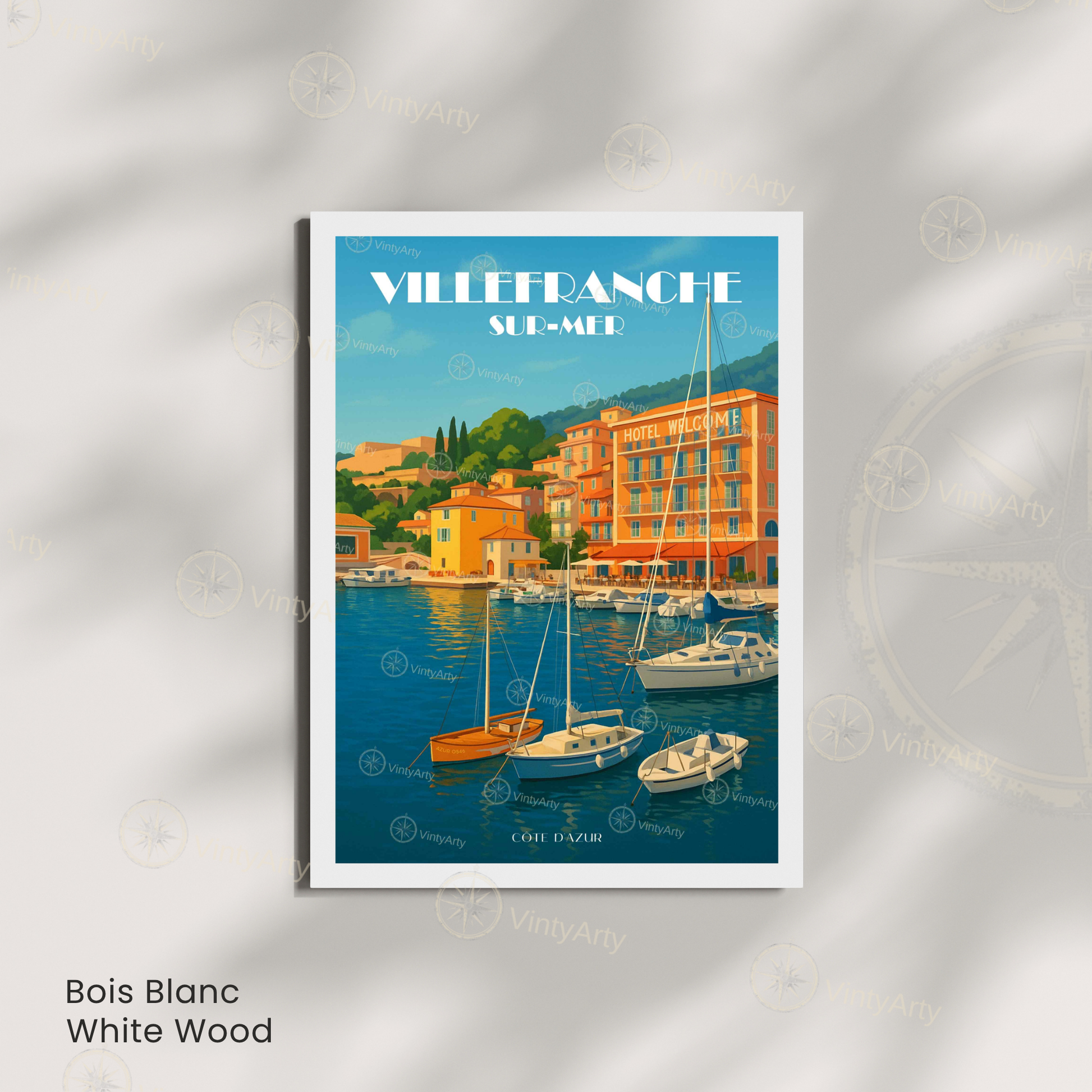 Affiche Villefranche-sur-Mer | Décoration de voyage France | Affiche Côte d'Azur