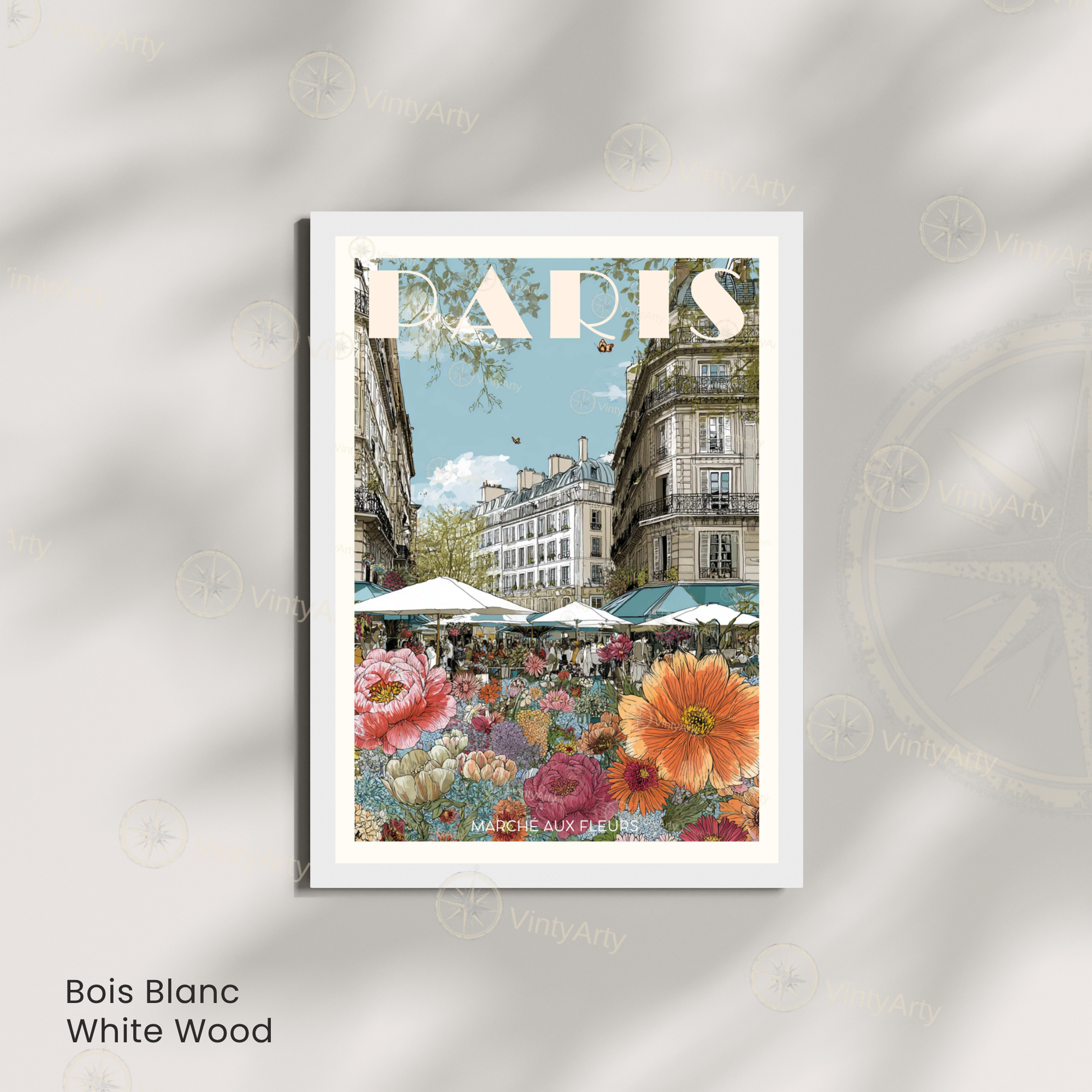 Affiche Paris | Poster artistique France | Affiche Marché aux fleurs