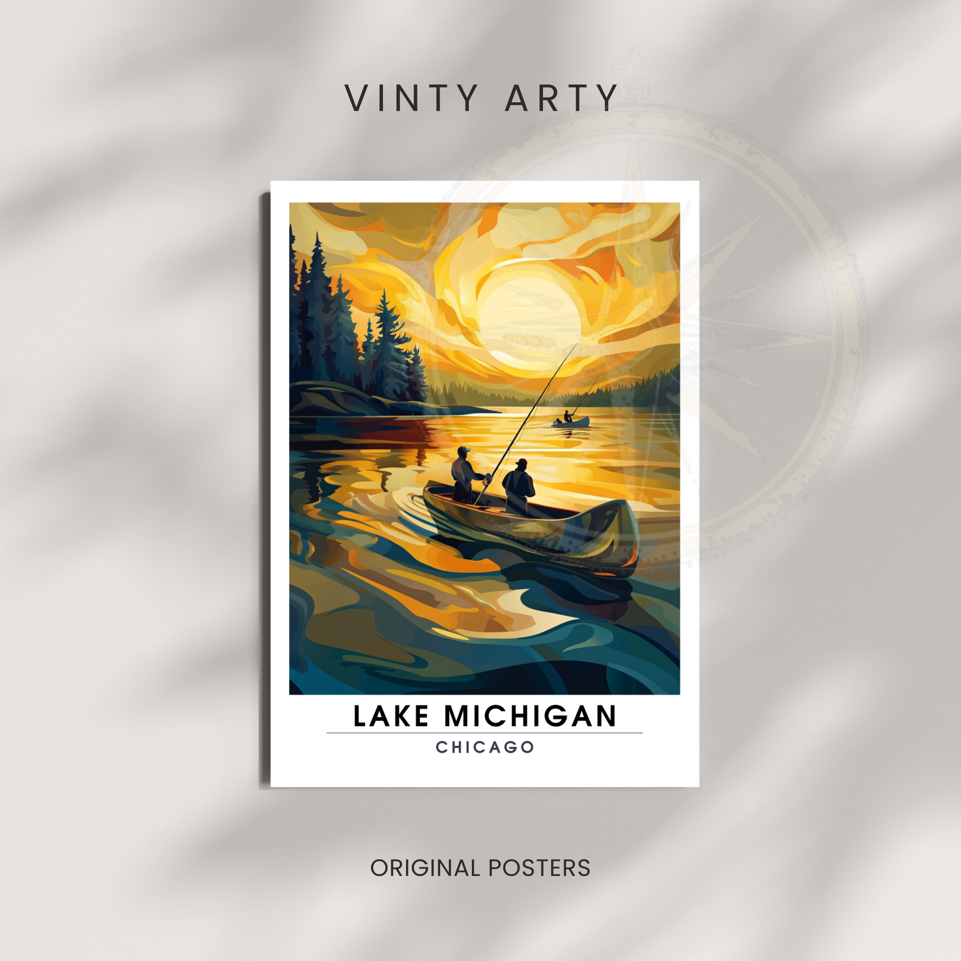 Affiche Lac Michigan Chicago | Impression de voyage États-Unis | Affiche Lac