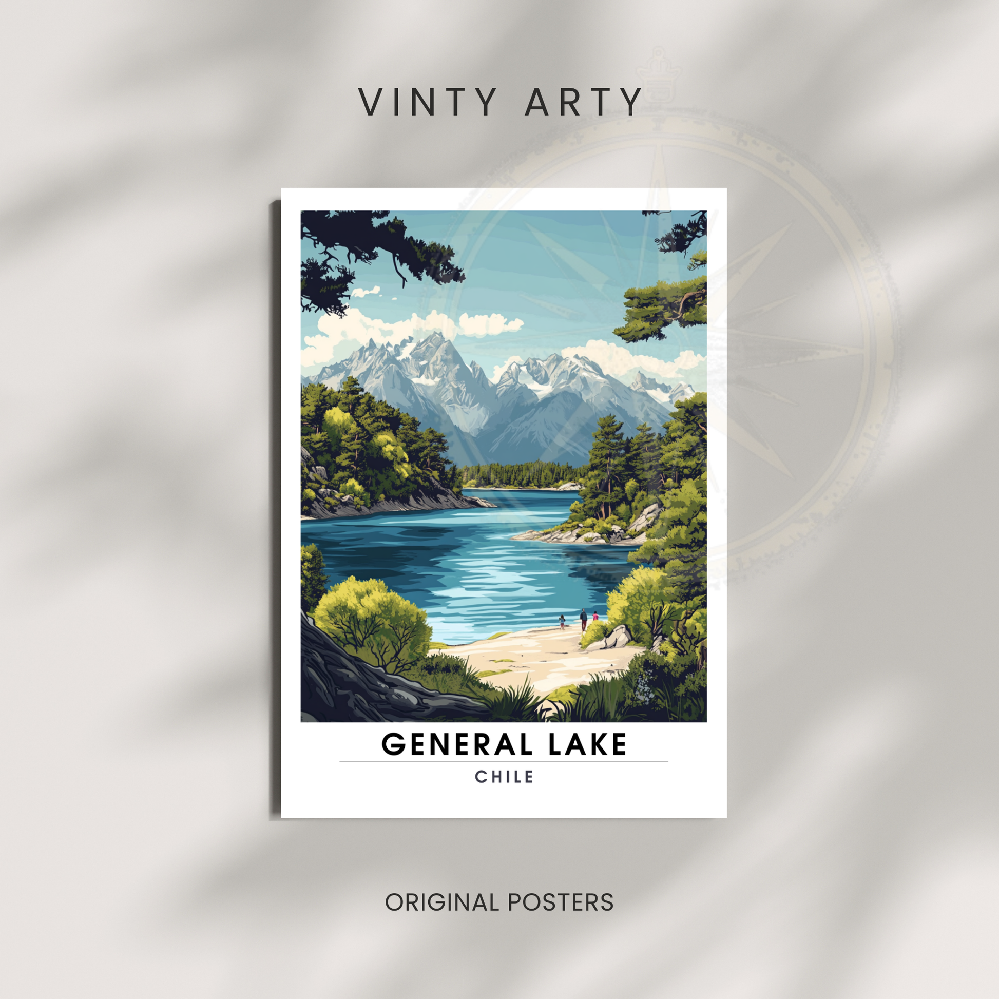 Affiche Lac Général | Impression de voyage Chili | Affiche Lac