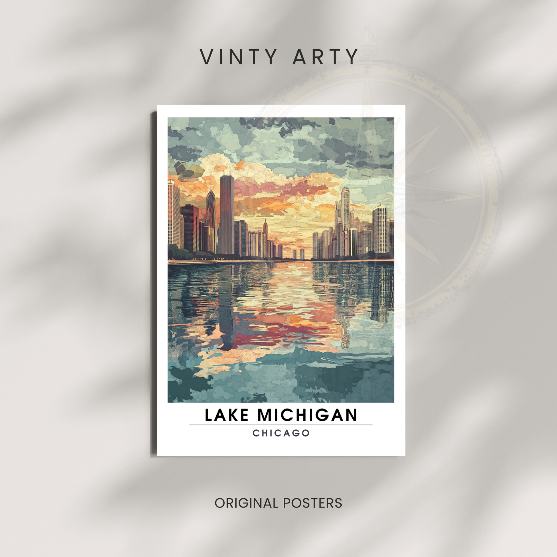 Affiche Lac Michigan Chicago | Poster de voyage États-Unis | Affiche Lac