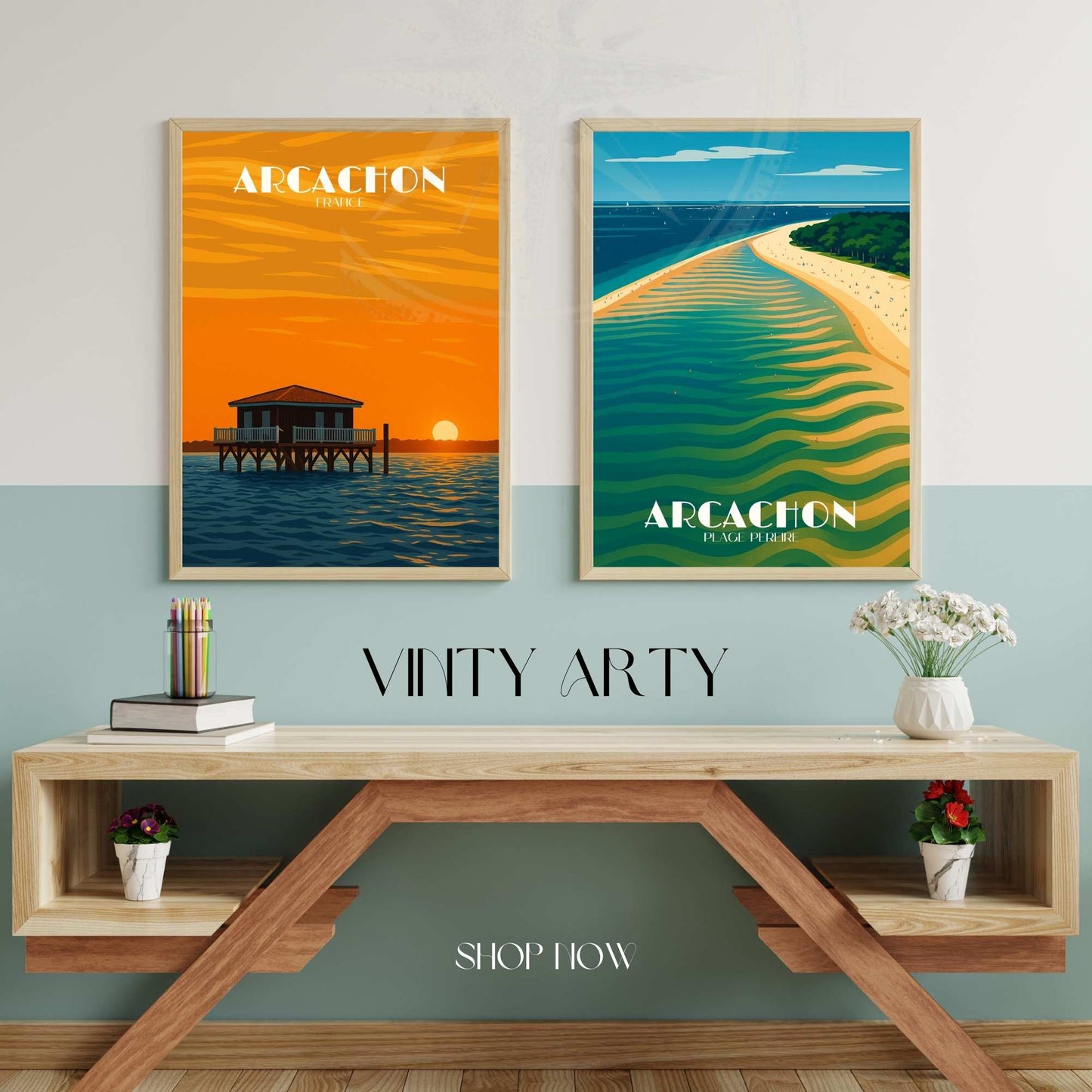 Affiche Arcachon | Impression Bassin d'Arcachon | Affiche de voyage France | Plage Pereire